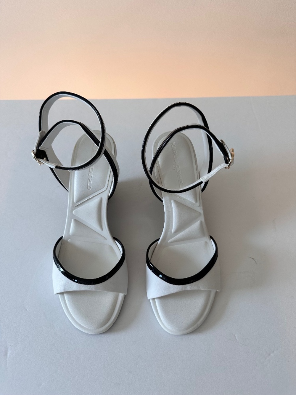 Karl Lagerfeld Black and White Wedge Sandals Size 8.5M